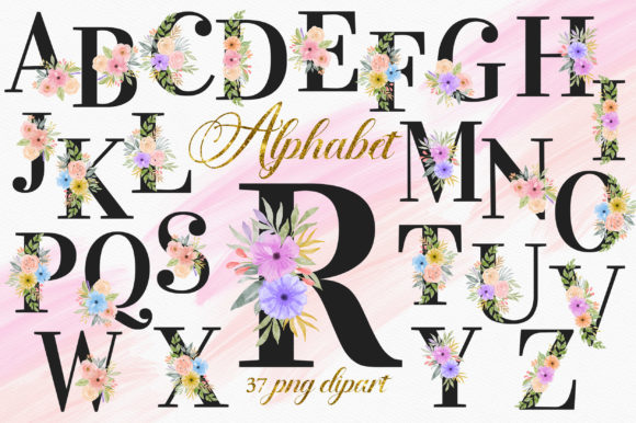 Download Romantic Floral Alphabet Numbers Clipart - Premium Bundle